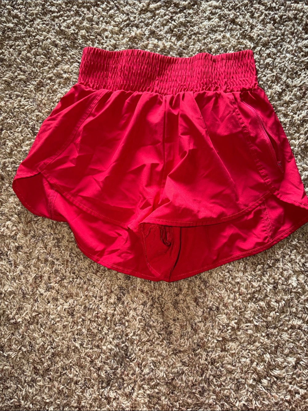 Smocked Waist Red Athletic Shorts for Women